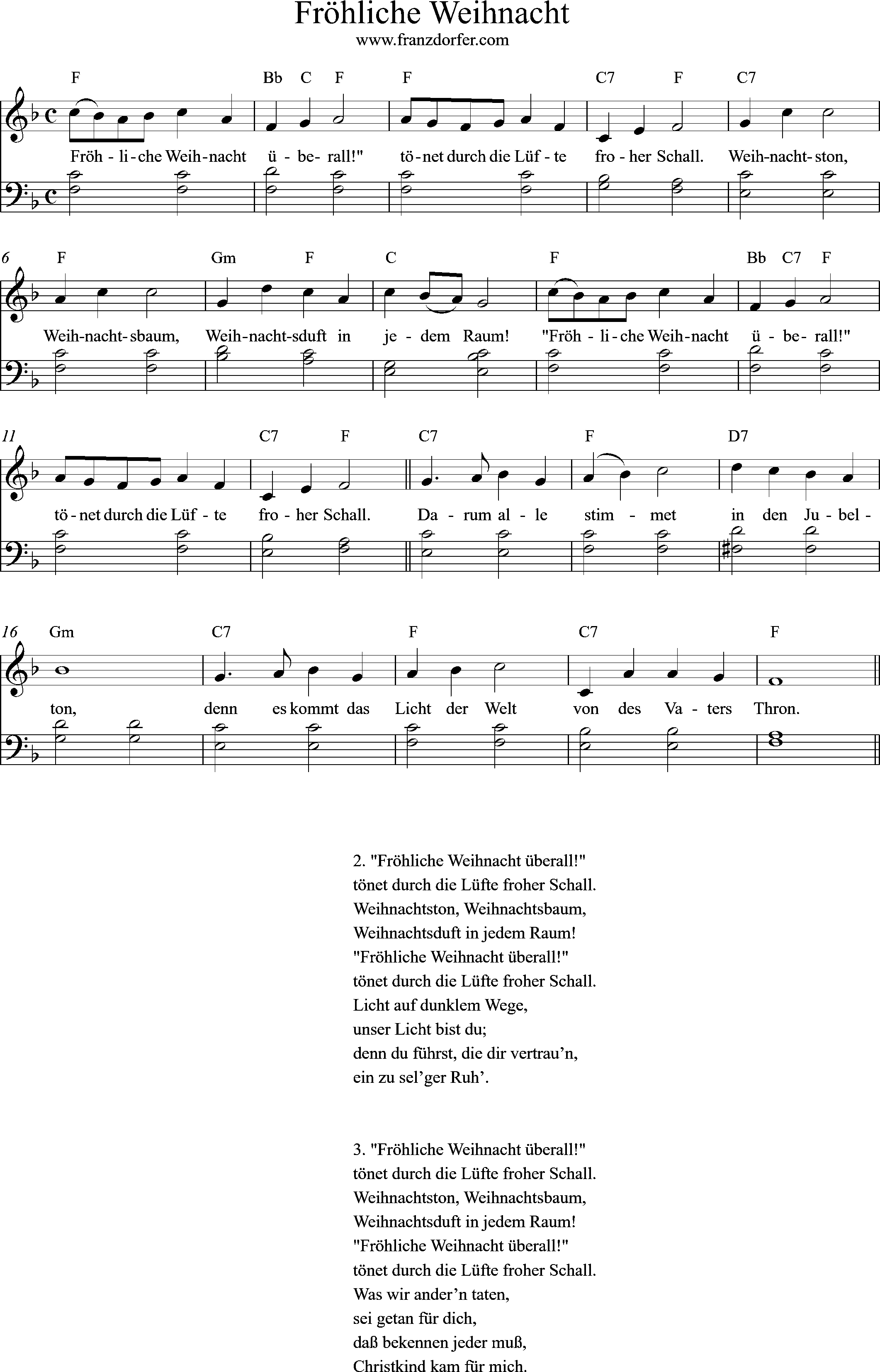 Fröhliche Weihnacht überall klavier